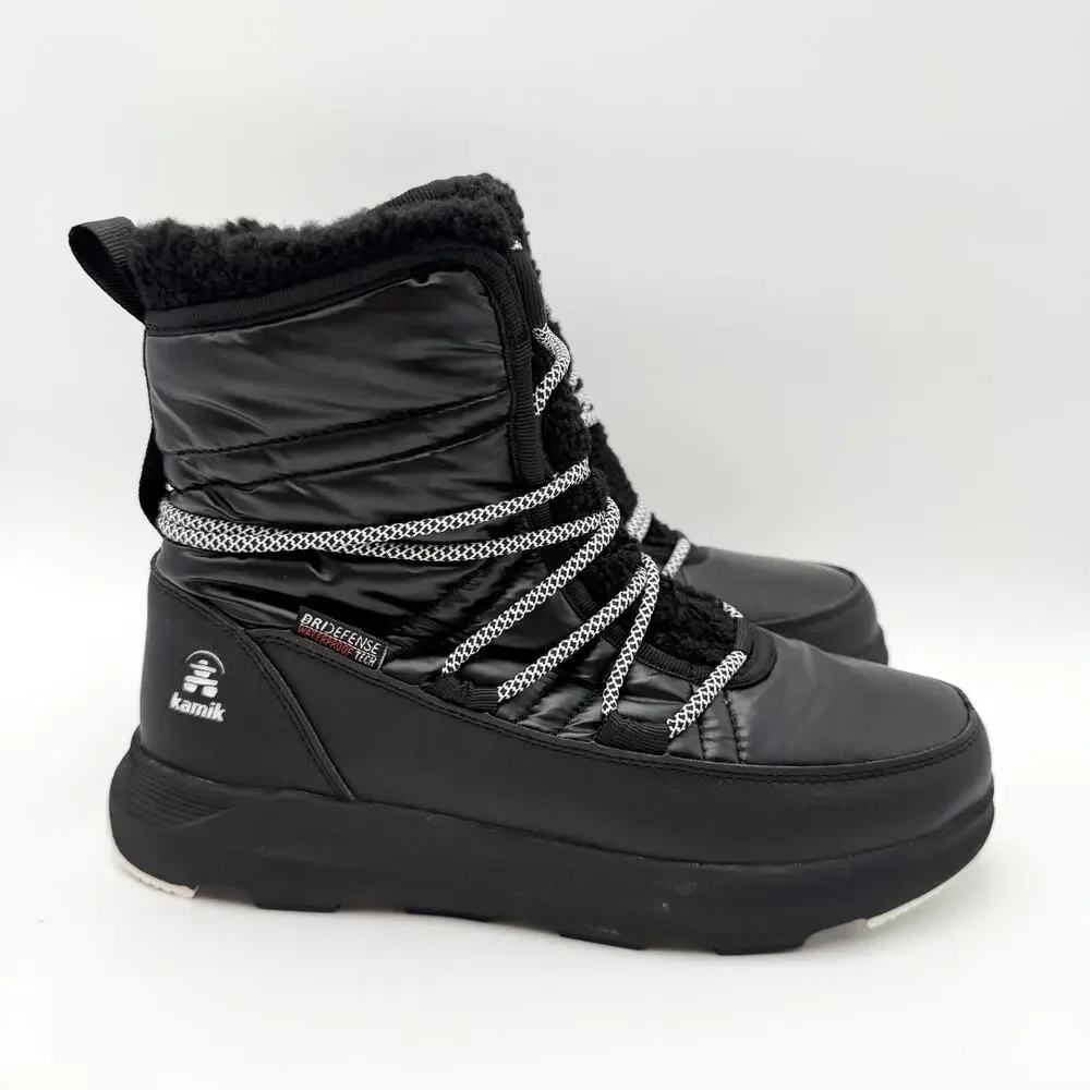 Kamik Womens Lea Pull Winter Boots US 7 M EU 38 Black Fleece NIB